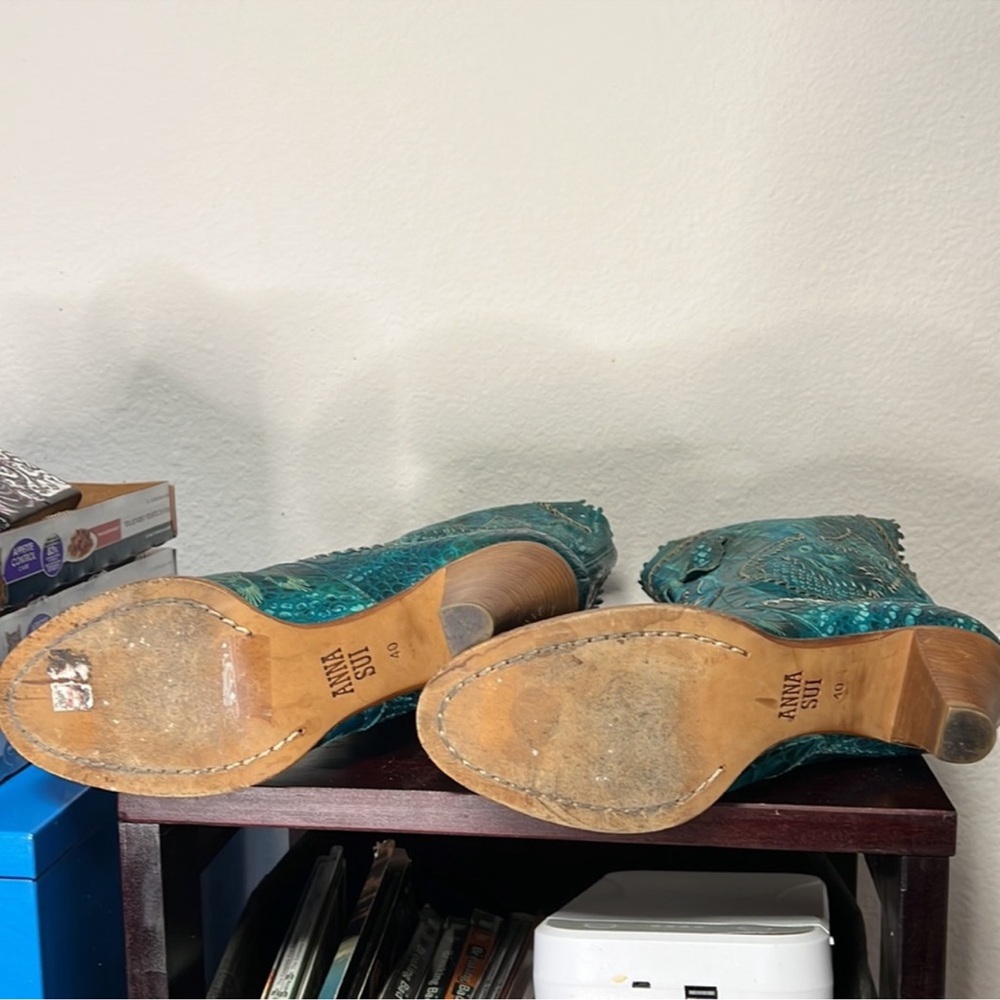 Rare Anna Sui Cowboy Boots - Butterfly design-size 40-turquoise-blue/green - Picture 3 of 4